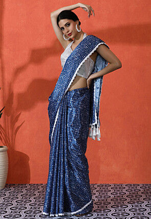 Digital Printed Chinon Chiffon Saree in Blue