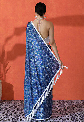 Digital Printed Chinon Chiffon Saree in Blue
