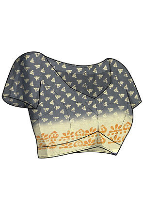 Digital Printed Chinon Chiffon Saree in Dark Grey
