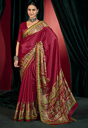 Digital Printed Chinon Chiffon Saree in Fuchsia