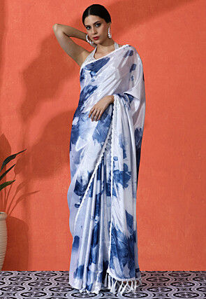 Digital Printed Chinon Chiffon Saree in Grey
