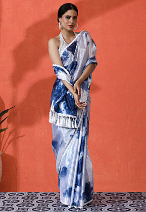 Digital Printed Chinon Chiffon Saree in Grey