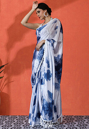 Digital Printed Chinon Chiffon Saree in Grey