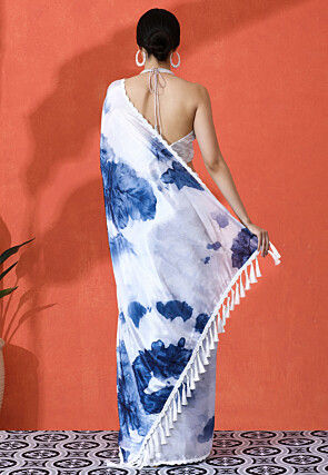 Digital Printed Chinon Chiffon Saree in Grey