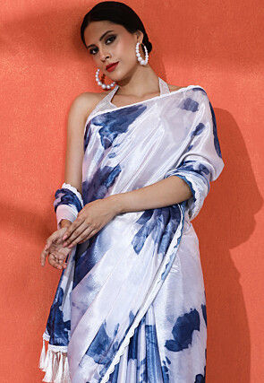 Digital Printed Chinon Chiffon Saree in Grey