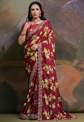 Party Wear Red Plain Chiffon Saree, With blouse piece, 6m at Rs 600 in Surat