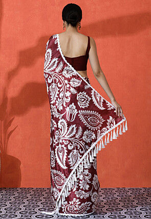 Digital Printed Chinon Chiffon Saree in Maroon