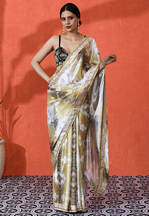 Digital Printed Chinon Chiffon Saree in Multicolor