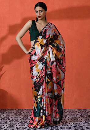 Digital Printed Chinon Chiffon Saree in Multicolor