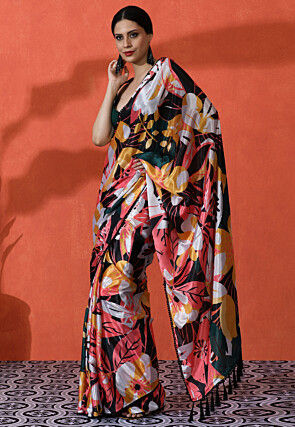 Digital Printed Chinon Chiffon Saree in Multicolor