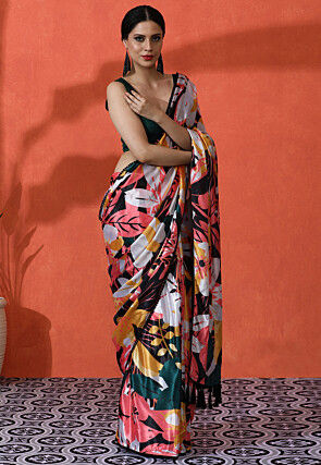 Digital Printed Chinon Chiffon Saree in Multicolor