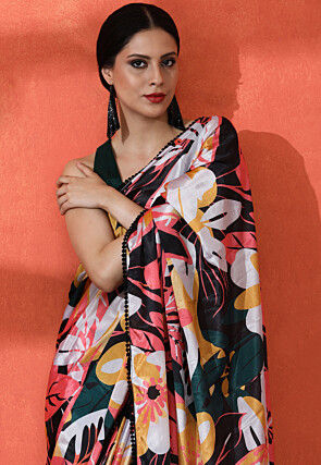 Digital Printed Chinon Chiffon Saree in Multicolor