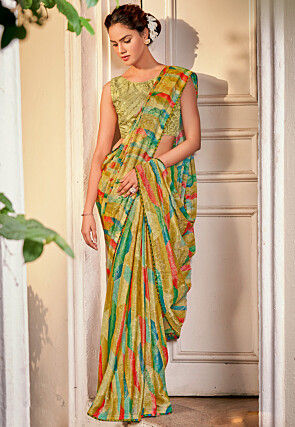 Digital Printed Chinon Chiffon Saree in Multicolor