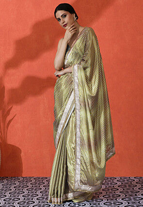 Digital Printed Chinon Chiffon Saree in Olive Green