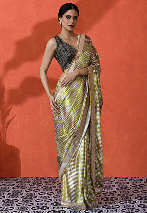 Digital Printed Chinon Chiffon Saree in Olive Green