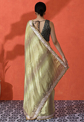 Digital Printed Chinon Chiffon Saree in Olive Green