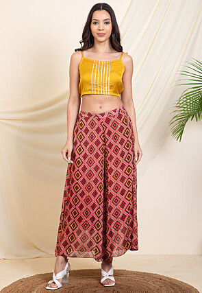 Digital Printed Chinon Chiffon Tunic Set in Pink and Maroon