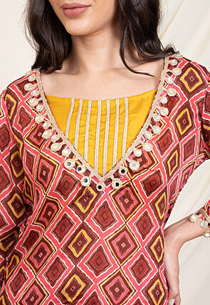 Digital Printed Chinon Chiffon Tunic Set in Pink and Maroon