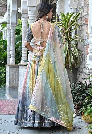 Digital Printed Chinon Crepe Lehenga in Multicolor