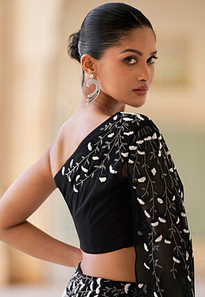 Digital Printed Chinon Crepe Lehenga in Off White