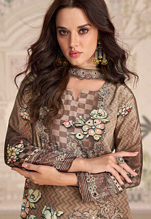Digital Printed Chinon Crepe Pakistani Suit in Beige Ombre