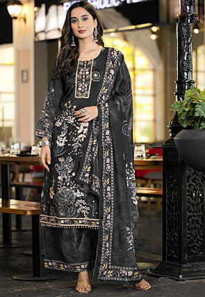 Digital Printed Chinon Crepe Pakistani Suit in Black