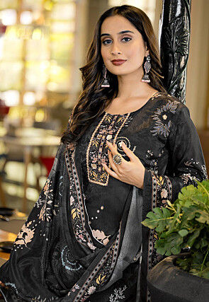 Digital Printed Chinon Crepe Pakistani Suit in Black