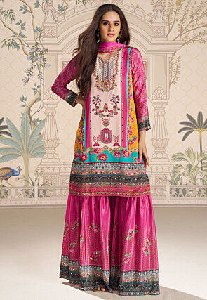 Digital Printed Chinon Crepe Pakistani Suit in Multicolor