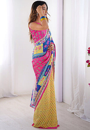 Digital Printed Chinon Crepe Saree in Multicolor