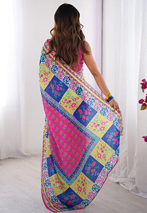 Digital Printed Chinon Crepe Saree in Multicolor