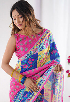 Digital Printed Chinon Crepe Saree in Multicolor