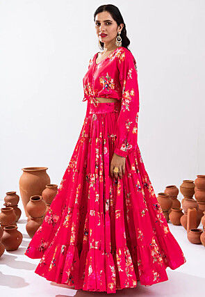Digital Printed  Chinon Silk Co Ord Set in Red