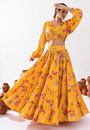 Digital Printed  Chinon Silk Co Ord Set in Yellow