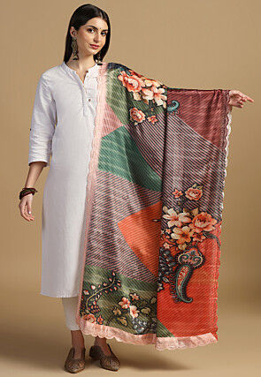 Digital Printed Chinon Silk Dupatta in Multicolor