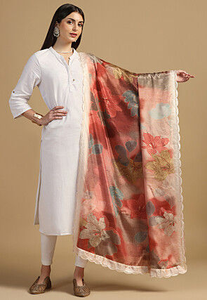 Digital Printed Chinon Silk Dupatta in Multicolor