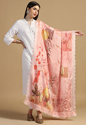 Digital Printed Chinon Silk Dupatta in Pink