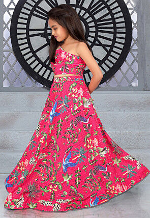Digital Printed Chinon Silk Lehenga in Pink