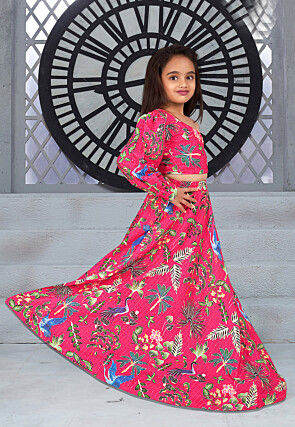 Digital Printed Chinon Silk Lehenga in Pink