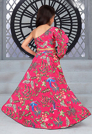Digital Printed Chinon Silk Lehenga in Pink