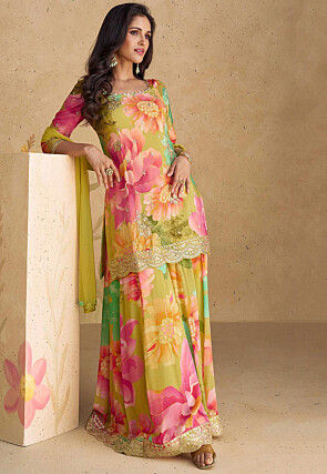 Digital Printed Chinon Silk Pakistani Suit in Multicolor