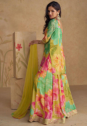 Digital Printed Chinon Silk Pakistani Suit in Multicolor