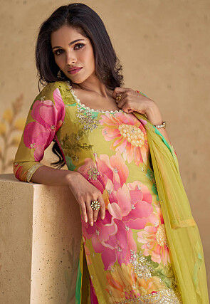 Digital Printed Chinon Silk Pakistani Suit in Multicolor
