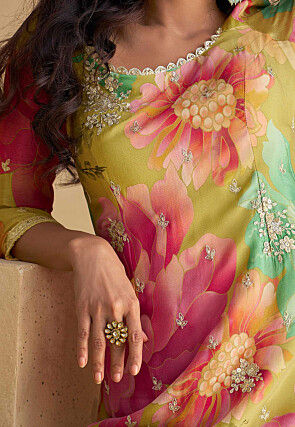 Digital Printed Chinon Silk Pakistani Suit in Multicolor