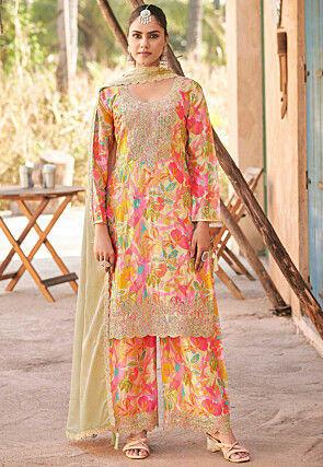 Digital Printed Chinon Silk Pakistani Suit in Multicolor