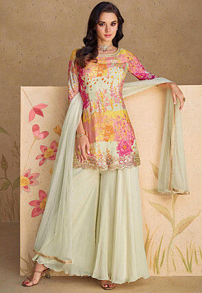 Digital Printed Chinon Silk Pakistani Suit in Multicolor