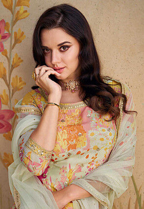 Digital Printed Chinon Silk Pakistani Suit in Multicolor