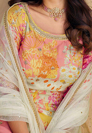 Digital Printed Chinon Silk Pakistani Suit in Multicolor