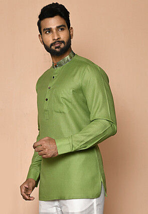 Digital Printed Collar Cotton Short Kurta in Green
