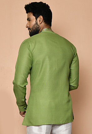 Digital Printed Collar Cotton Short Kurta in Green