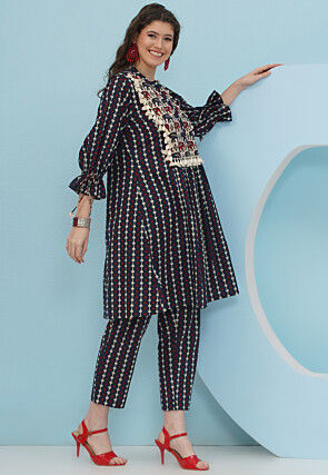 Digital Printed Cotton A Line Kurta Set in Multicolor